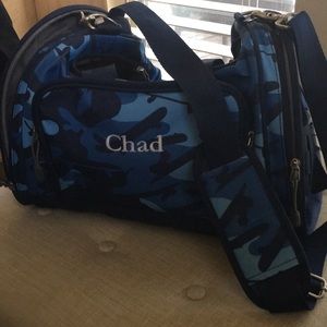 EUC Pottery barn kids duffle blue Skateboard print